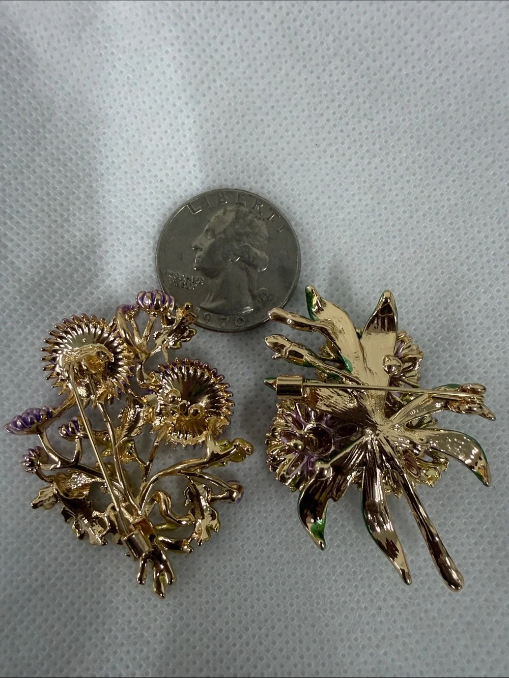 NWOT Floral Enamel Brooches (2)  - Pink & Gold Women’s Jewelry